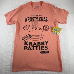 Spongbob Squarepants Shirt Adult S Peach Black Graphic Tee 1999 Krabby Patty NWT